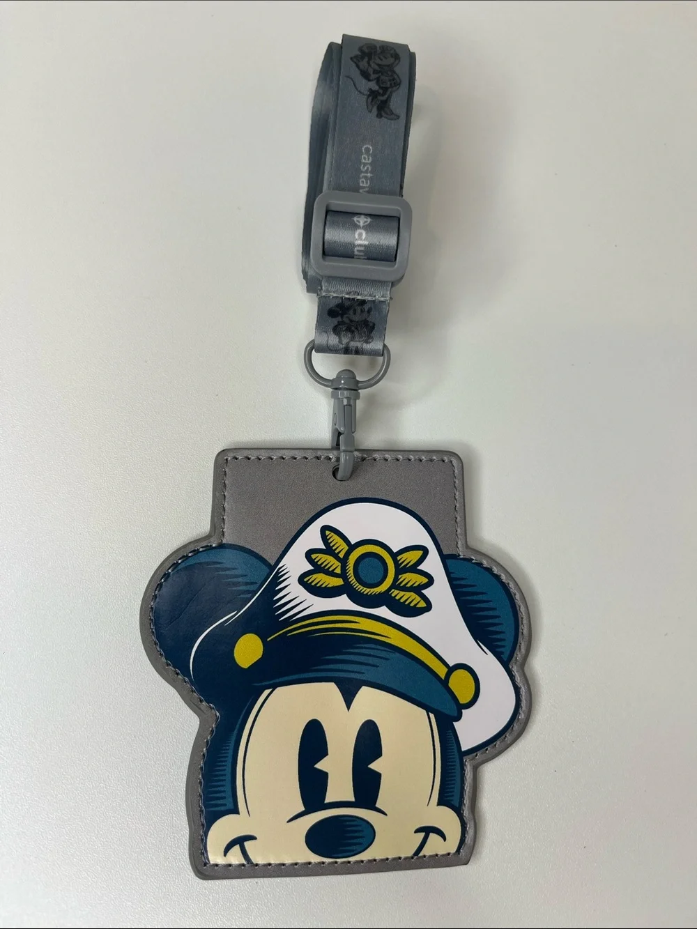 Disney Mickey Captain Lanyard ID Badge Holder in Grey, Navy and Cream